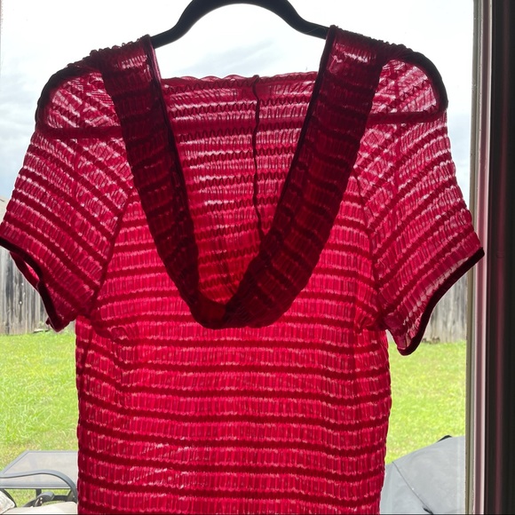 Pink Sheer Short Sleeve Swimsuit CoverUp w Hood - Picture 2 of 4